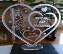Laden Sie das Bild in den Galerie-Viewer, topgraveure Geschenk 125 x 100 mm / Alles Gute...- farblos HERZ BESTE MAMA ALLES GUTE MIT LED LICHT BELEUCHTUNG MUTTERTAG GESCHENK LIEBE
