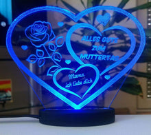 Laden Sie das Bild in den Galerie-Viewer, topgraveure Geschenk 125 x 100 mm / Alles Gute...-Led blau HERZ BESTE MAMA ALLES GUTE MIT LED LICHT BELEUCHTUNG MUTTERTAG GESCHENK LIEBE