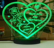 Laden Sie das Bild in den Galerie-Viewer, topgraveure Geschenk 125 x 100 mm / Alles Gute...-Led grün HERZ BESTE MAMA ALLES GUTE MIT LED LICHT BELEUCHTUNG MUTTERTAG GESCHENK LIEBE