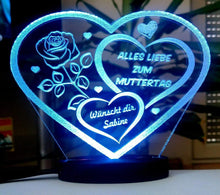 Laden Sie das Bild in den Galerie-Viewer, topgraveure Geschenk 125 x 100 mm / Alles Liebe...-Led kaltweiß HERZ BESTE MAMA ALLES GUTE MIT LED LICHT BELEUCHTUNG MUTTERTAG GESCHENK LIEBE