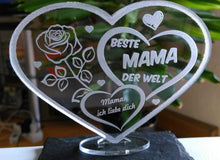 Laden Sie das Bild in den Galerie-Viewer, topgraveure Geschenk 125 x 100 mm / Beste Mama...farblos HERZ BESTE MAMA ALLES GUTE MIT LED LICHT BELEUCHTUNG MUTTERTAG GESCHENK LIEBE