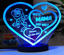 Laden Sie das Bild in den Galerie-Viewer, topgraveure Geschenk 125 x 100 mm / Beste Mama...Led blau HERZ BESTE MAMA ALLES GUTE MIT LED LICHT BELEUCHTUNG MUTTERTAG GESCHENK LIEBE