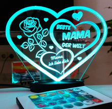 Laden Sie das Bild in den Galerie-Viewer, topgraveure Geschenk 125 x 100 mm / Beste Mama...Led RGB HERZ BESTE MAMA ALLES GUTE MIT LED LICHT BELEUCHTUNG MUTTERTAG GESCHENK LIEBE
