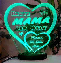 Laden Sie das Bild in den Galerie-Viewer, topgraveure Geschenk 125 x 120 mm / Beste Mama grün Herz Muttertag Geschenk Geburtstag graviert mit Ihrem Namen und LED-Licht* Liebe