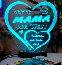 Laden Sie das Bild in den Galerie-Viewer, topgraveure Geschenk 125 x 120 mm / Beste Mama RGB Herz Muttertag Geschenk Geburtstag graviert mit Ihrem Namen und LED-Licht* Liebe