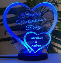 Laden Sie das Bild in den Galerie-Viewer, topgraveure Geschenk 125 x 120 mm / Happy blau Ich liebe dich, mein Schatz - Valentinstag LED-Licht* graviert mit Ihrem Namen