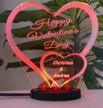 Laden Sie das Bild in den Galerie-Viewer, topgraveure Geschenk 125 x 120 mm / Happy rot Ich liebe dich, mein Schatz - Valentinstag LED-Licht* graviert mit Ihrem Namen