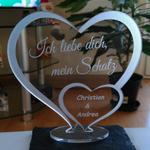 Laden Sie das Bild in den Galerie-Viewer, topgraveure Geschenk 125 x 120 mm / ILD farblos Ich liebe dich, mein Schatz - Valentinstag LED-Licht* graviert mit Ihrem Namen