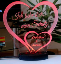 Laden Sie das Bild in den Galerie-Viewer, topgraveure Geschenk 125 x 120 mm / ILD rot Ich liebe dich, mein Schatz - Valentinstag LED-Licht* graviert mit Ihrem Namen