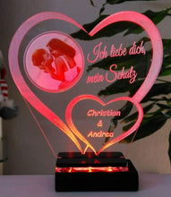 Laden Sie das Bild in den Galerie-Viewer, topgraveure Geschenk 125 x 120 mm / LED rot Liebe Geschenk IHR FOTO+TEXT Herz Valentinstag Geburtstag Beleuchtung LED-Licht