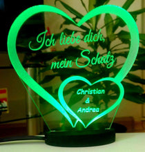 Laden Sie das Bild in den Galerie-Viewer, topgraveure Geschenk 125 x 120 mm / NAME GRÜN Liebe Valentinstag Geschenk IHR FOTO+NAME+UHR Geburtstag Hochzeitstag LED-Licht
