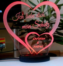Laden Sie das Bild in den Galerie-Viewer, topgraveure Geschenk 125 x 120 mm / NAME ROT Liebe Valentinstag Geschenk IHR FOTO+NAME+UHR Geburtstag Hochzeitstag LED-Licht