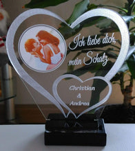 Laden Sie das Bild in den Galerie-Viewer, topgraveure Geschenk 125 x 120 mm / ohne Licht Liebe Geschenk IHR FOTO+TEXT Herz Valentinstag Geburtstag Beleuchtung LED-Licht