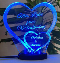 Laden Sie das Bild in den Galerie-Viewer, topgraveure Geschenk 125 x 120 mm / Valentinstag blau Ich liebe dich, mein Schatz - Valentinstag LED-Licht* graviert mit Ihrem Namen