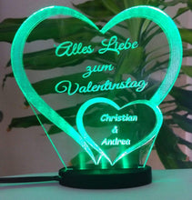 Laden Sie das Bild in den Galerie-Viewer, topgraveure Geschenk 125 x 120 mm / Valentinstag grün Ich liebe dich, mein Schatz - Valentinstag LED-Licht* graviert mit Ihrem Namen