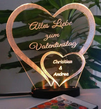 Laden Sie das Bild in den Galerie-Viewer, topgraveure Geschenk 125 x 120 mm / Valentinstag RGB led Ich liebe dich, mein Schatz - Valentinstag LED-Licht* graviert mit Ihrem Namen