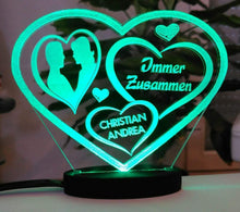 Laden Sie das Bild in den Galerie-Viewer, topgraveure Geschenk 125 x 90 mm / LED GRÜN HERZ LIEBESERKLÄRUNG VALENTINSTAG LED-LICHT mit Ihrem Namen eingraviert LIEBE*