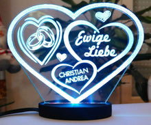 Laden Sie das Bild in den Galerie-Viewer, topgraveure Geschenk 125 x 90 mm / LED KALTWEIß HERZ LIEBESERKLÄRUNG VALENTINSTAG LED-LICHT mit Ihrem Namen eingraviert LIEBE
