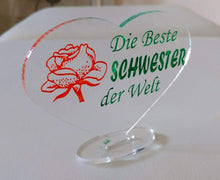 Laden Sie das Bild in den Galerie-Viewer, topgraveure Geschenk 98 x 70 mm / Model 1 handbemalt HERZ BESTE SCHWESTER Muttertag Geburtstag Geschenk Schwester Liebe