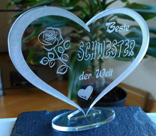 Laden Sie das Bild in den Galerie-Viewer, topgraveure Geschenk 98 x 70 mm / Modell 3 HERZ BESTE SCHWESTER Muttertag Geburtstag Geschenk Schwester Liebe
