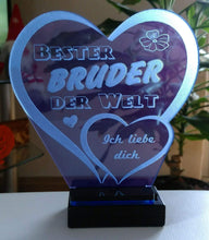 Laden Sie das Bild in den Galerie-Viewer, topgraveure Geschenk dekor 125 x 120 mm / blau Bester Bruder Vatertag Geschenk Geburtstag Liebe *LED-Licht