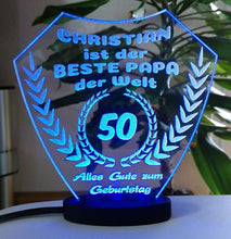 Laden Sie das Bild in den Galerie-Viewer, topgraveure Geschenk Dekor 125 x 120 mm / blau Bester Papa Opa Bruder Freund Vatertag Geschenk Geburtstag Liebe LED-Licht*