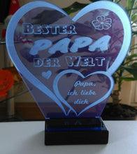 Laden Sie das Bild in den Galerie-Viewer, topgraveure Geschenk Dekor 125 x 120 mm / blau Bester Papa Vatertag Geschenk Geburtstag Liebe *LED-Licht