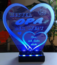 Laden Sie das Bild in den Galerie-Viewer, topgraveure Geschenk Dekor 125 x 120 mm / blau + licht Bester Opa Vatertag Geschenk Geburtstag Liebe *LED-Licht