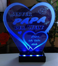 Laden Sie das Bild in den Galerie-Viewer, topgraveure Geschenk Dekor 125 x 120 mm / blau + licht Bester Papa Vatertag Geschenk Geburtstag Liebe *LED-Licht