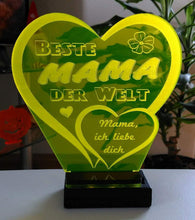 Laden Sie das Bild in den Galerie-Viewer, topgraveure Geschenk Dekor 125 x 120 mm / gelb / Beste Mama Beste Mama Alles Liebe Alles Gute Muttertag Geschenk Geburtstag Liebe *LED-Licht