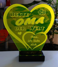 Laden Sie das Bild in den Galerie-Viewer, topgraveure Geschenk Dekor 125 x 120 mm / gelb Beste Oma Muttertag Geschenk Geburtstag Liebe *LED-Licht