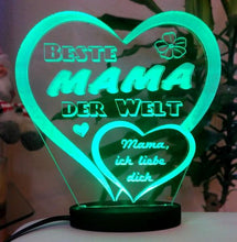 Laden Sie das Bild in den Galerie-Viewer, topgraveure Geschenk Dekor 125 x 120 mm / gruen Herz Muttertag Geschenk Geburtstag graviert mit Ihrem Namen und LED-Licht* Liebe