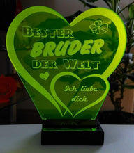 Laden Sie das Bild in den Galerie-Viewer, topgraveure Geschenk dekor 125 x 120 mm / grün Bester Bruder Vatertag Geschenk Geburtstag Liebe *LED-Licht