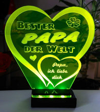 Laden Sie das Bild in den Galerie-Viewer, topgraveure Geschenk Dekor 125 x 120 mm / grün + licht Bester Papa Vatertag Geschenk Geburtstag Liebe *LED-Licht