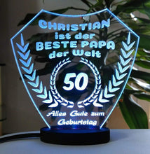 Laden Sie das Bild in den Galerie-Viewer, topgraveure Geschenk Dekor 125 x 120 mm / kaltweiß Bester Papa Opa Bruder Freund Vatertag Geschenk Geburtstag Liebe LED-Licht*