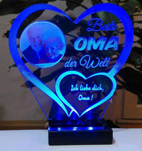 Laden Sie das Bild in den Galerie-Viewer, Beste Oma IHR FOTO+TEXT Muttertag Geschenk Geburtstag Liebe LED-Licht - topgraveure