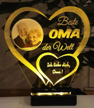 Laden Sie das Bild in den Galerie-Viewer, Beste Oma IHR FOTO+TEXT Muttertag Geschenk Geburtstag Liebe LED-Licht - topgraveure