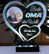 Laden Sie das Bild in den Galerie-Viewer, Beste Oma IHR FOTO+TEXT Muttertag Geschenk Geburtstag Liebe LED-Licht - topgraveure