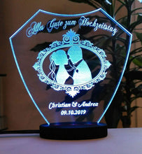 Laden Sie das Bild in den Galerie-Viewer, topgraveure Geschenk Dekor 125 x 120 mm / LED kaltweiß / ohne Foto Alles Gute zum Hochzeitstag IHR FOTO+TEXT Hochzeit Geschenk Liebe LED-Licht