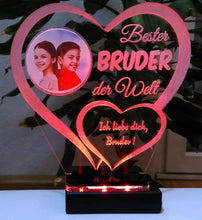 Laden Sie das Bild in den Galerie-Viewer, topgraveure Geschenk Dekor 125 x 120 mm / LED rot Bester Bruder IHR FOTO+TEXT Vatertag Geschenk Geburtstag Liebe LED-Licht