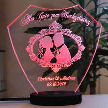 Laden Sie das Bild in den Galerie-Viewer, topgraveure Geschenk Dekor 125 x 120 mm / LED rot / ohne Foto Alles Gute zum Hochzeitstag IHR FOTO+TEXT Hochzeit Geschenk Liebe LED-Licht