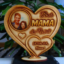 Laden Sie das Bild in den Galerie-Viewer, topgraveure Geschenk Dekor 125 x 120 mm / mit Foto Beste Mama Alles Gute Liebe IHR FOTO+TEXT Muttertag Geburtstag Geschenk Liebe