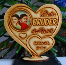 Laden Sie das Bild in den Galerie-Viewer, topgraveure Geschenk Dekor 125 x 120 mm / mit Foto Bester Bruder IHR FOTO+TEXT Vatertag Geschenk Geburtstag Liebe