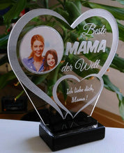 Laden Sie das Bild in den Galerie-Viewer, topgraveure Geschenk Dekor 125 x 120 mm / ohne Licht Beste Mama Alles Gute Liebe IHR FOTO+TEXT Muttertag Geburtstag Liebe LED-Licht