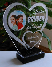 Laden Sie das Bild in den Galerie-Viewer, topgraveure Geschenk Dekor 125 x 120 mm / ohne Licht Bester Bruder IHR FOTO+TEXT Vatertag Geschenk Geburtstag Liebe LED-Licht