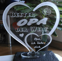 Laden Sie das Bild in den Galerie-Viewer, topgraveure Geschenk Dekor 125 x 120 mm / ohne Licht,ohne Foto Bester Opa IHR FOTO+TEXT Vatertag Geschenk Geburtstag Liebe LED-Licht