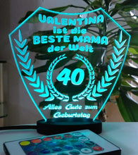 Laden Sie das Bild in den Galerie-Viewer, topgraveure Geschenk Dekor 125 x 120 mm / RGB 15 Farben Beste Mama Oma Schwester Freundin Muttertag Geschenk Geburtstag Liebe LED-Licht*
