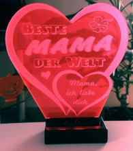 Laden Sie das Bild in den Galerie-Viewer, topgraveure Geschenk Dekor 125 x 120 mm / rot / Beste Mama Beste Mama Alles Liebe Alles Gute Muttertag Geschenk Geburtstag Liebe *LED-Licht