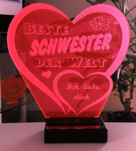Laden Sie das Bild in den Galerie-Viewer, topgraveure Geschenk Dekor 125 x 120 mm / rot Beste Schwester Muttertag Geschenk Geburtstag Liebe *LED-Licht