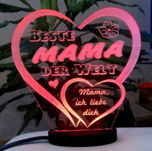 Laden Sie das Bild in den Galerie-Viewer, topgraveure Geschenk Dekor 125 x 120 mm / rot Herz Muttertag Geschenk Geburtstag graviert mit Ihrem Namen und LED-Licht* Liebe